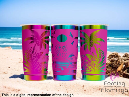 Non-Branded Beach Flamingo Laser-Engraved Tumbler