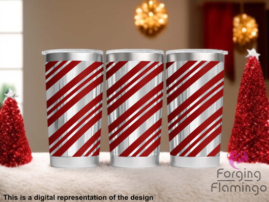 Non-Branded Candy Cane Laser-Engraved Tumbler