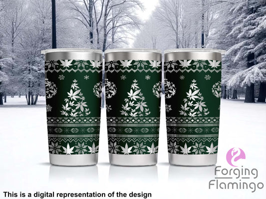 Non-Branded Cannabis/Weed/Pot Christmas Sweater Laser-Engraved Tumbler