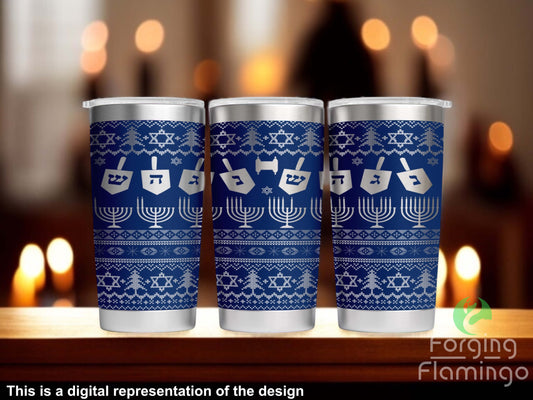 Non-Branded Chanukah Sweater Laser-Engraved Tumbler