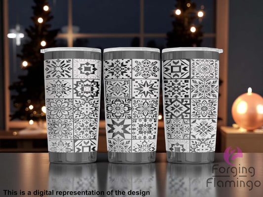 Non-Branded Christmas Quilt Laser-Engraved Tumbler