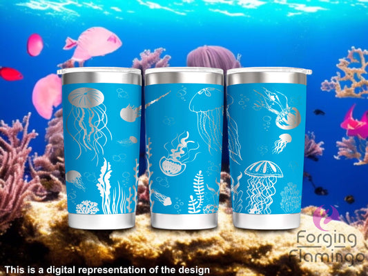 Non-Branded Jellyfish Laser-Engraved Tumbler