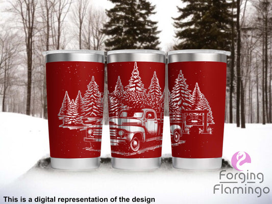 Non-Branded Red Truck Christmas Tree Laser-Engraved Tumbler