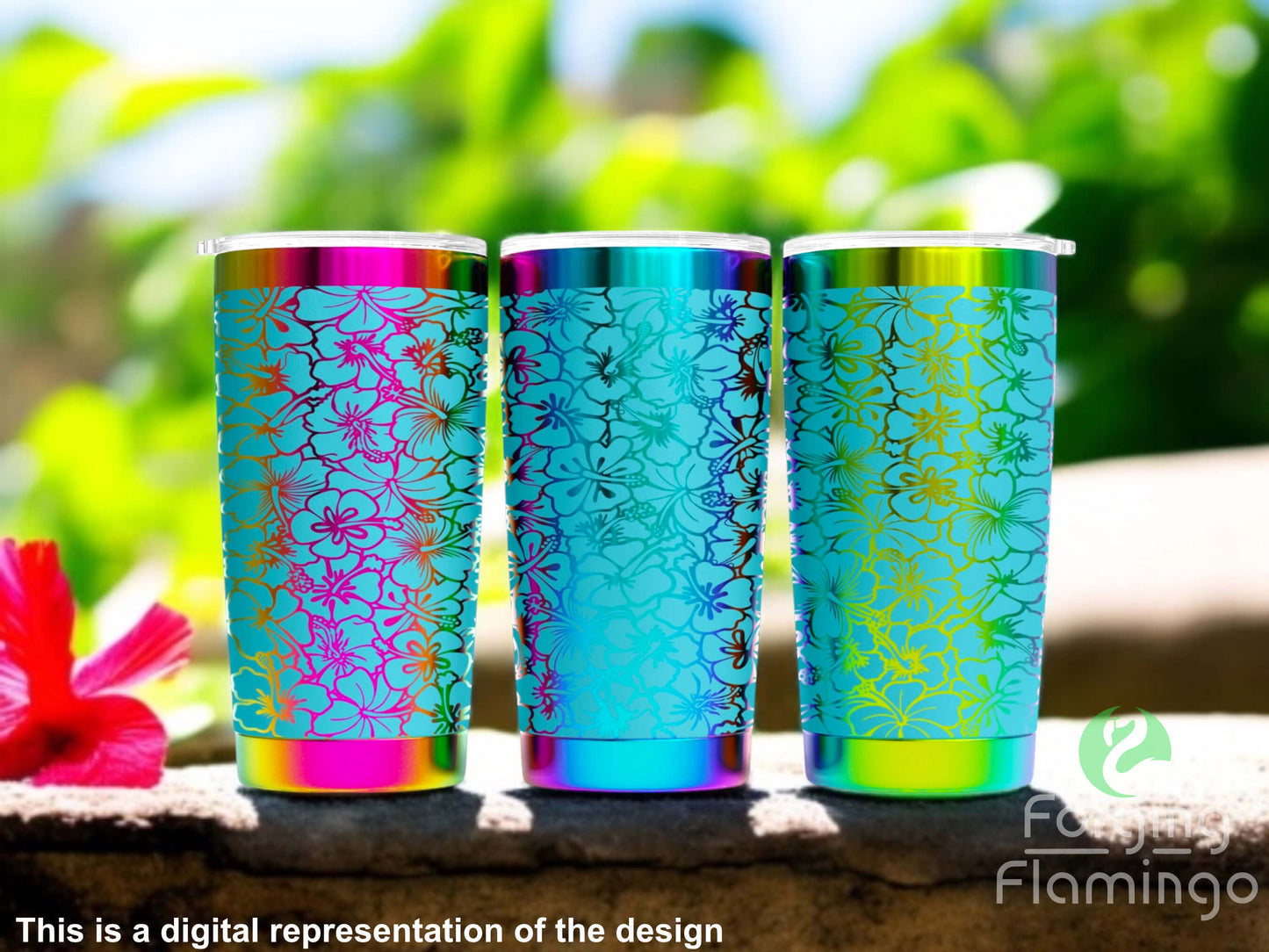 Non-Branded Hibiscus Flowers Laser-Engraved Tumbler
