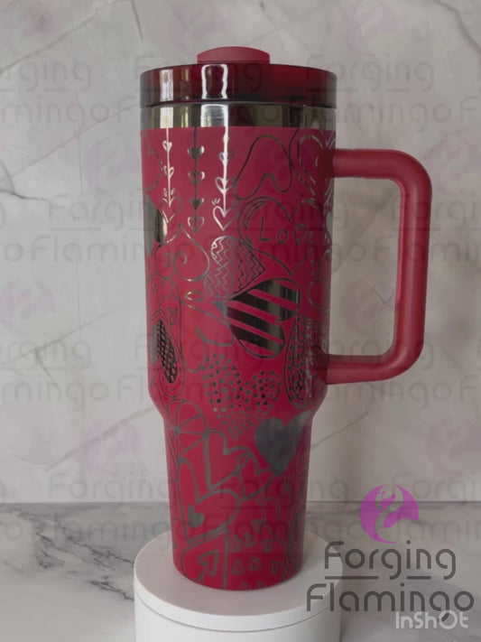 Heart Doodles Laser-Engraved 40oz Tumbler