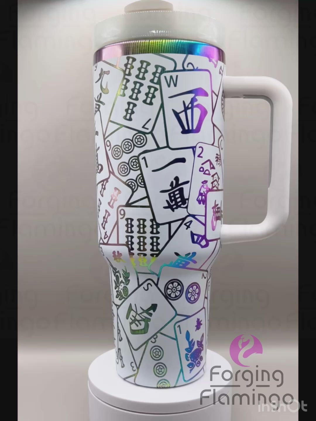 Mahjong Laser-Engraved Tumbler – Traditional Tile Game Pattern