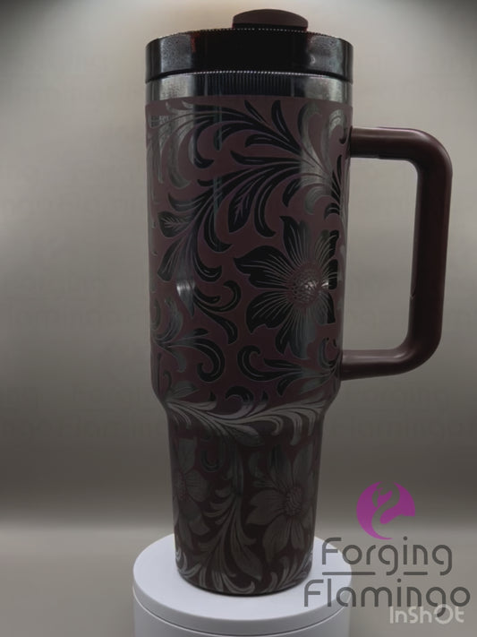 Leather Tooling Laser-Engraved 40oz Tumbler