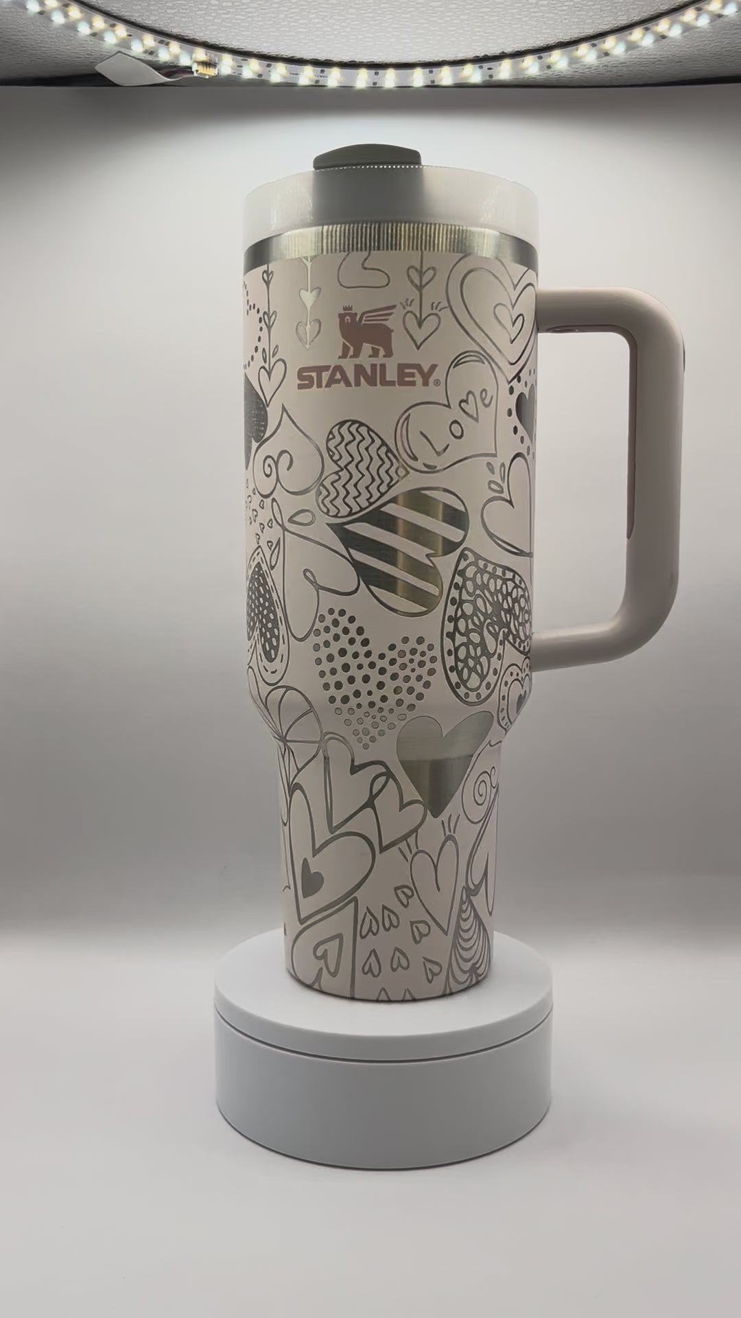 Stanley Heart Doodles 40oz Rose Quartz Laser Engraved Tumbler