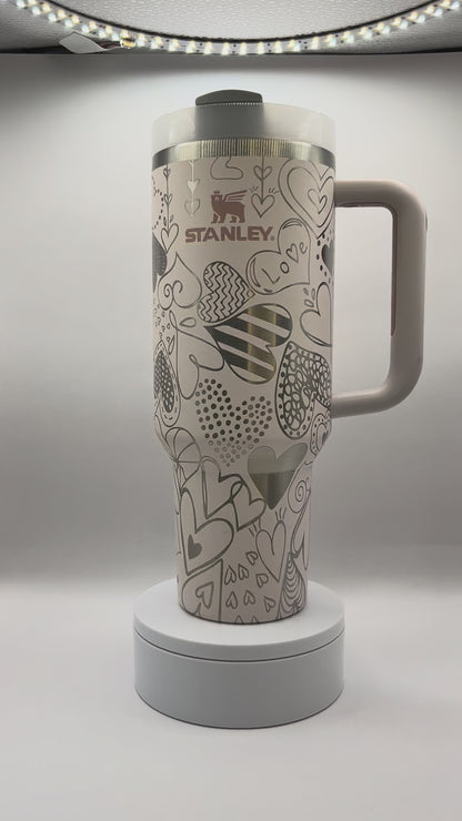 Stanley Heart Doodles 40oz Rose Quartz Laser-Engraved Tumbler