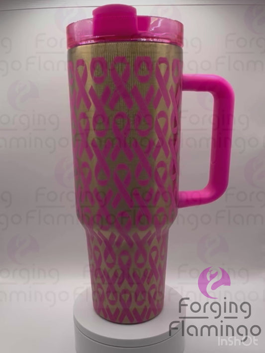 Breast Cancer Ribbon Laser-Engraved 40oz Tumbler