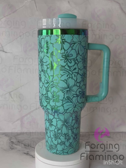 Stanley Hibiscus Flowers Laser-Engraved Tumbler