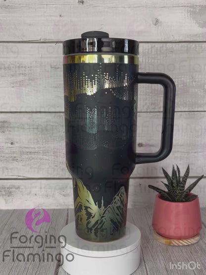 Non-Branded Northern Lights w/Mountains Laser-Engraved Tumbler