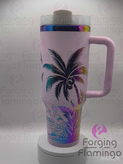 Beach Flamingos Tumbler Wrap SVG - Laser Engraving File for 20oz/30oz/40oz Tumblers | Digital Download
