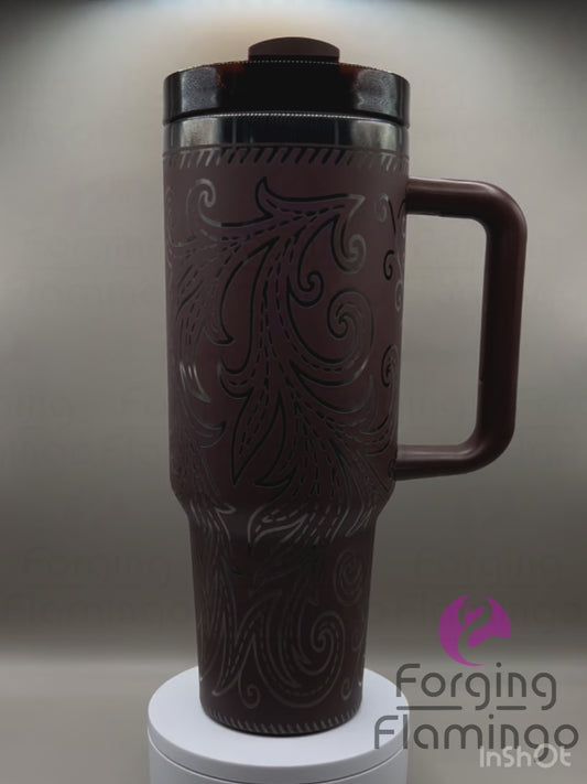 Leather Stitching Laser-Engraved 40oz Tumbler